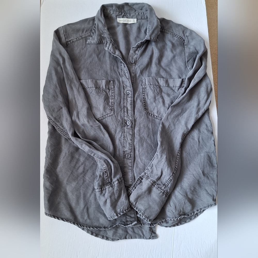 Abercrombie & Fitch Button Down Shirt Utility Western Acid Wash Gray Womens XS